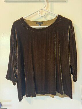 ✨ Eileen Fisher Relaxed Fit Brown Velvet Ballet Neck Top ✨